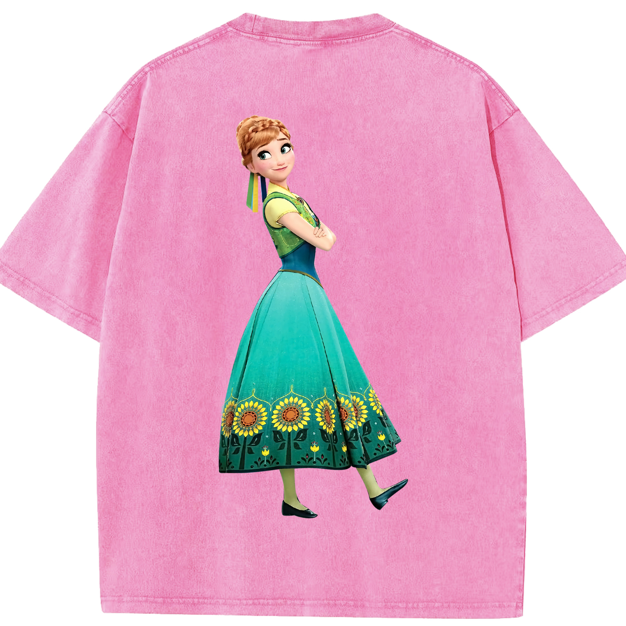 （画像用） アナと雪の女王 アンナ エルサ Frozen Anna Elsa 綿100% ヴィンテージ風 半袖Tシャツ（背面プリント）